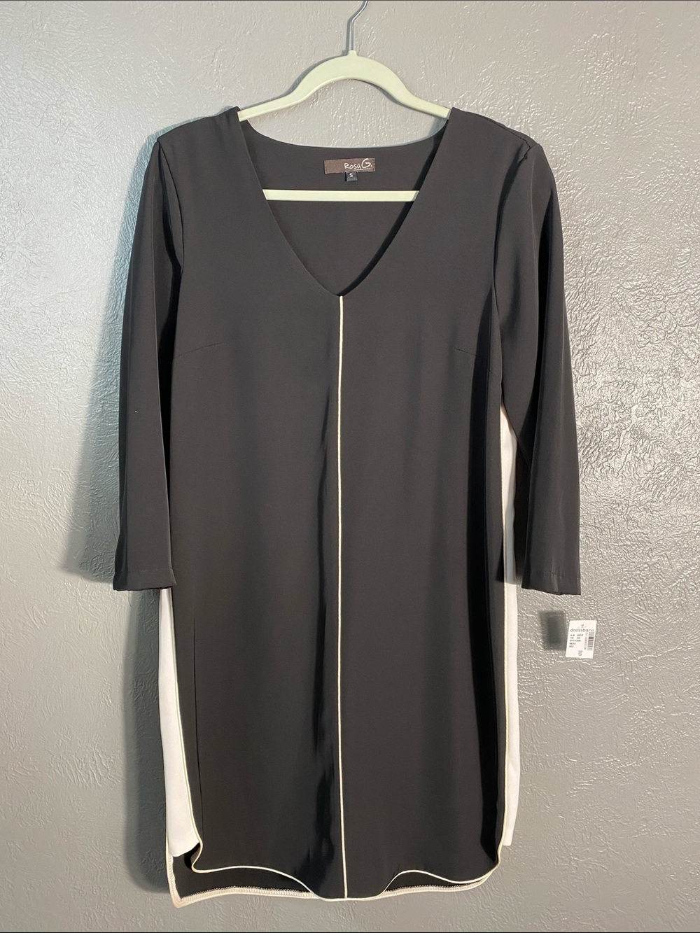 Rosa G Women's Sheath Dress S Black White Colorblock 3/4 Sleeve Career Minimalis